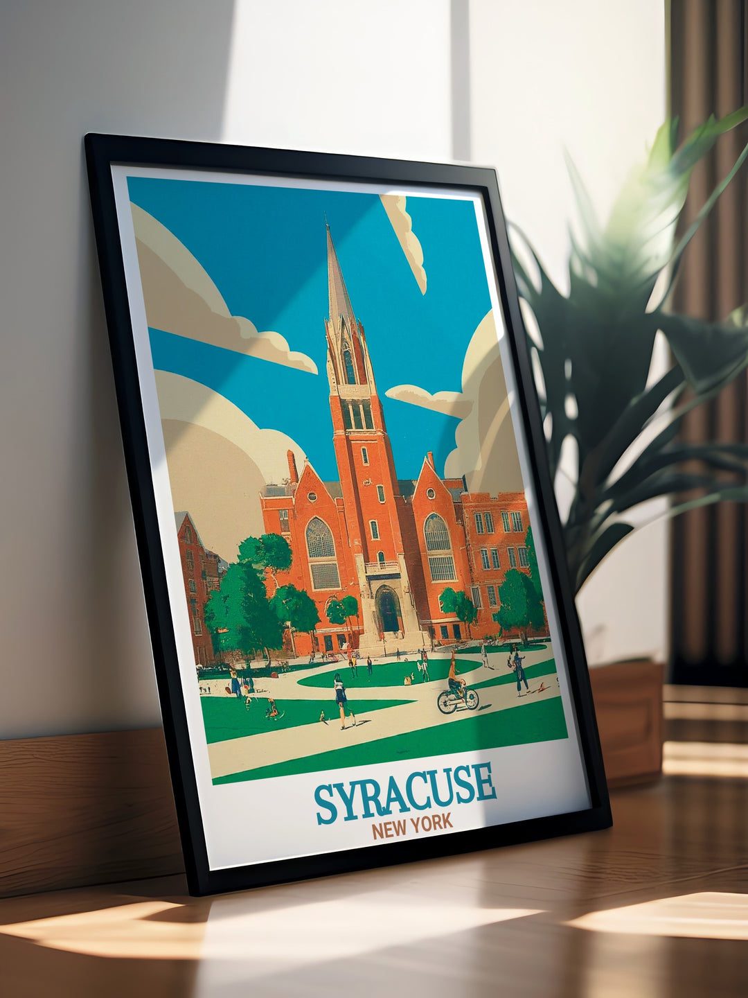 Vintage Syracuse University poster highlighting the universities historic buildings and lively campus ideal for home or office decor a timeless reminder of the institutions rich heritage making it a cherished gift for any occasion adding character to your walls