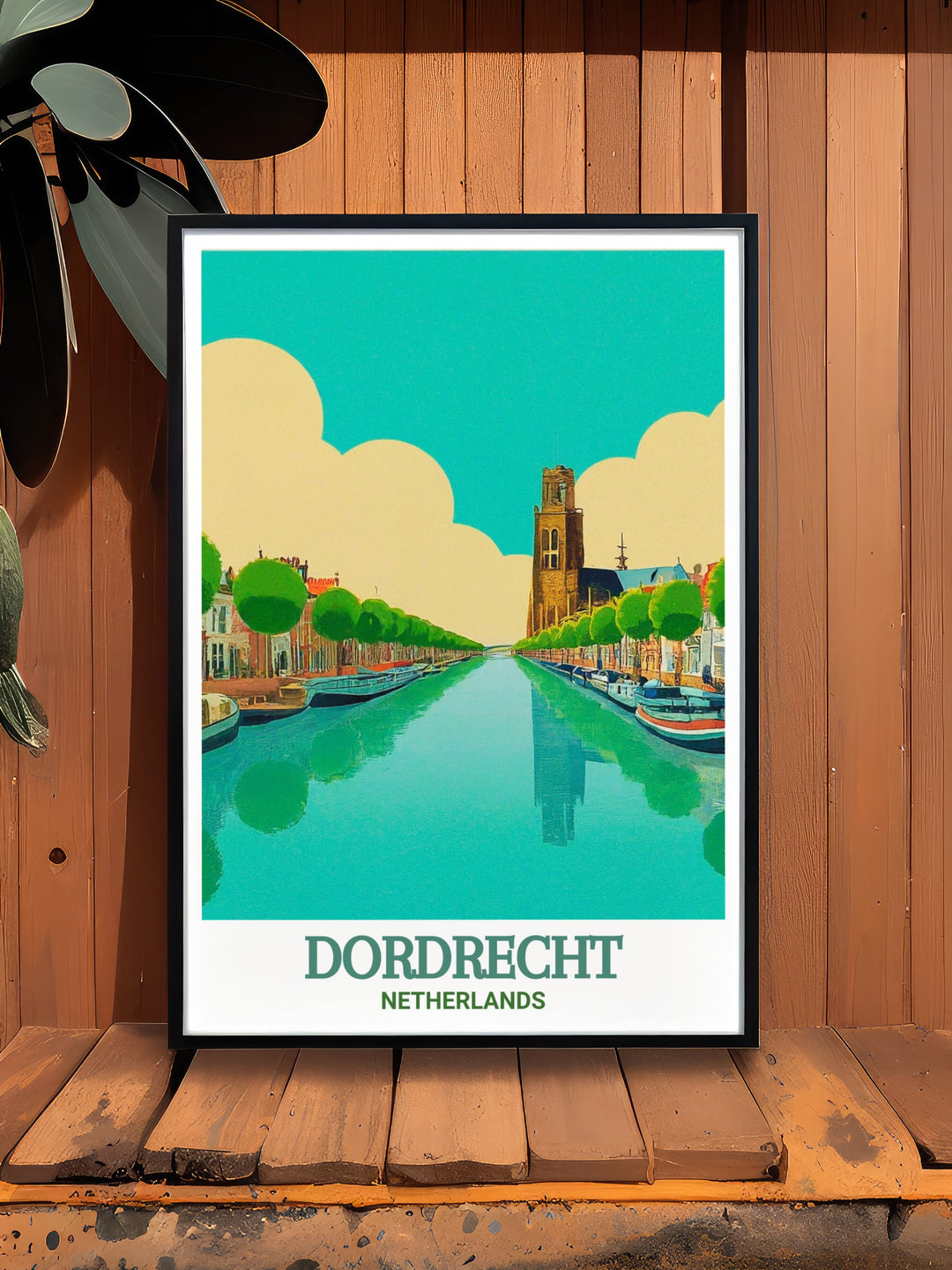 Merwede Canal travel art print offering a detailed view of one of Dordrechts most tranquil spots. This wall art brings the charm and calm of the Netherlands into your home, making it a perfect gift for lovers of European landscapes.