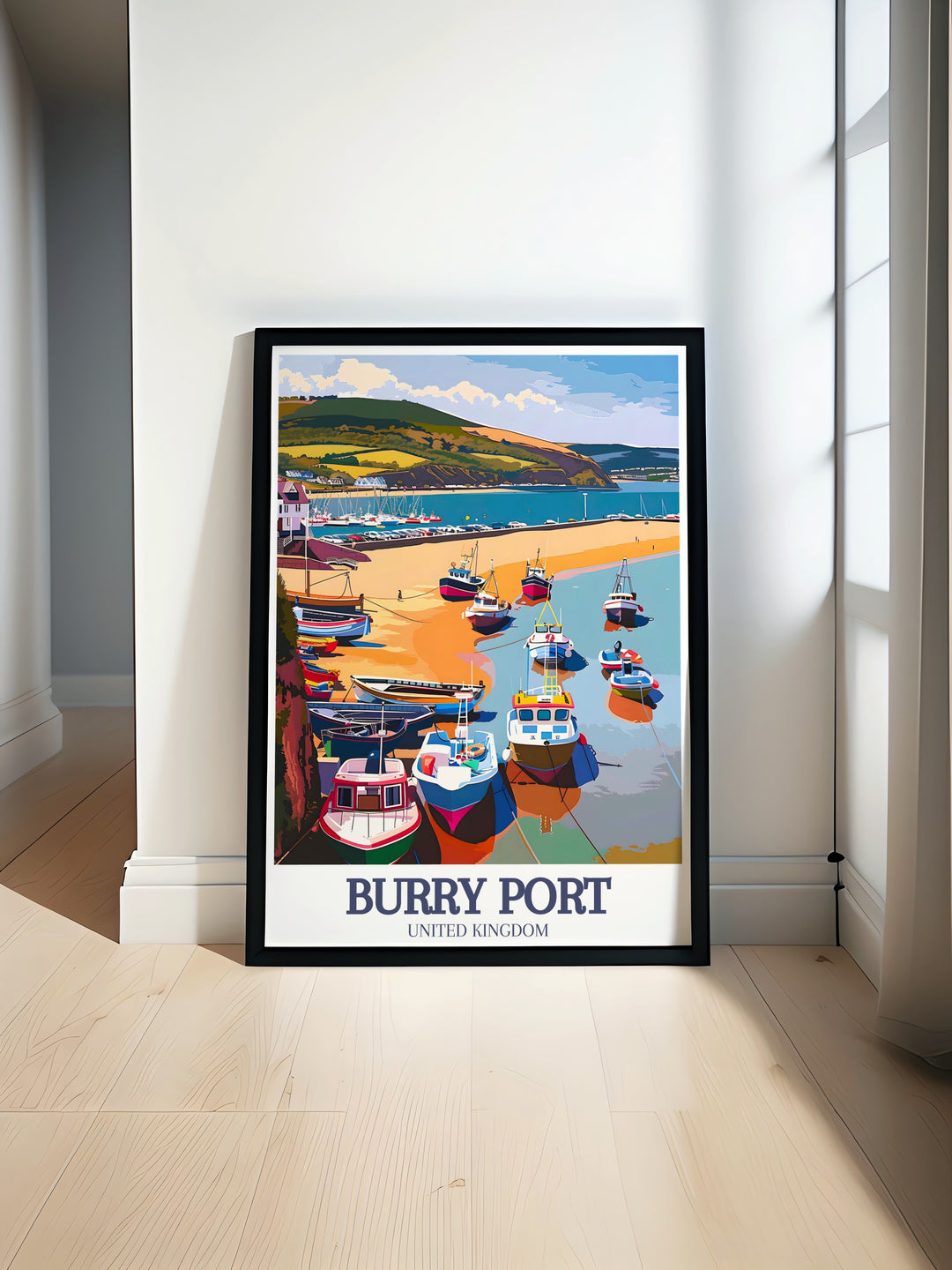 Beautiful Burry Port print showcasing the serene coastal beauty of Carmarthenshire perfect for beach art and coastal decor enthusiasts with Pembrey Country Park and Burry Port harbor modern prints