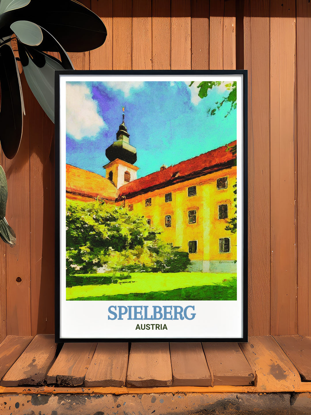 Framed art of Seckau Abbey in Spielberg, Austria, showcasing the abbeys beautiful architecture against the backdrop of Austrias stunning landscapes. Ideal for those who appreciate fine art and history, this print brings a piece of Austria into your home.