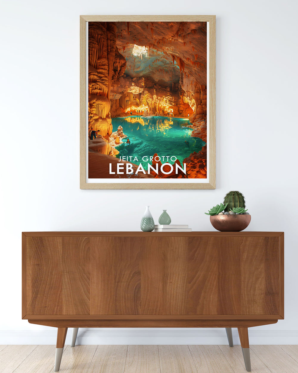 Beirut Poster featuring lively streets and coastal views of Lebanon with Jeita Grotto wall art depicting natural beauty and awe inspiring formations ideal for transforming any living space with elegant art
