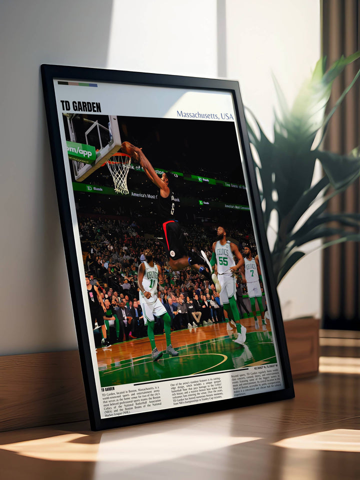 Boston Celtics Art with a retro design showcasing TD Garden perfect for adding a classic yet contemporary touch to any decor