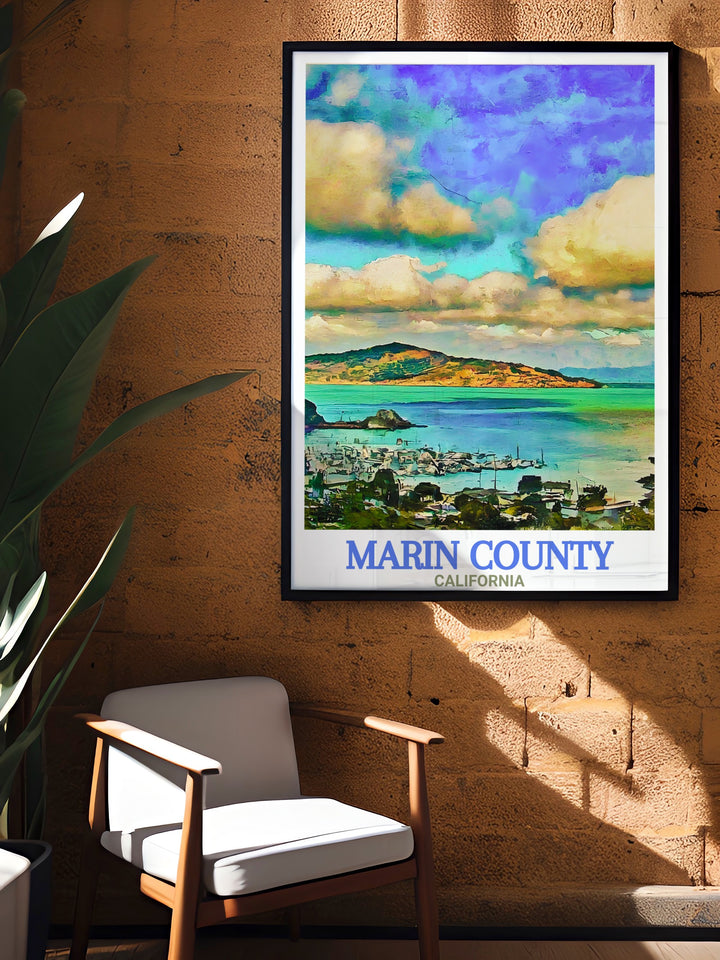 This Marin County and Sausalito canvas art showcases Californias diverse scenery with a mix of fine line street maps and colorful accents. Perfect for modern spaces, this artwork adds a vibrant touch to any room while reflecting the beauty of the region.