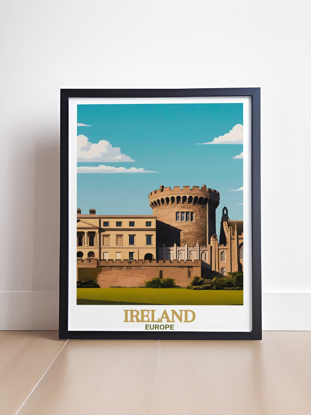 This Ireland poster print captures the historic beauty of Dublin Castle and Dublins lively streets. Perfect for those wanting to add a piece of Ireland to their home, this print highlights iconic Irish architecture and the vibrant energy of the capital city.