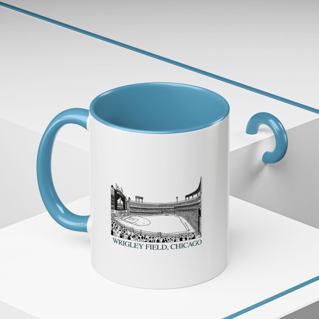 Celebrate the spirit of baseball with this Wrigley Field Chicago mug featuring vibrant images of the stadiums cultural highlights. Dishwasher and microwave safe, made from durable ceramic, ideal for coffee or tea lovers seeking a unique and artistic mug that captures Wrigley Fields essence.