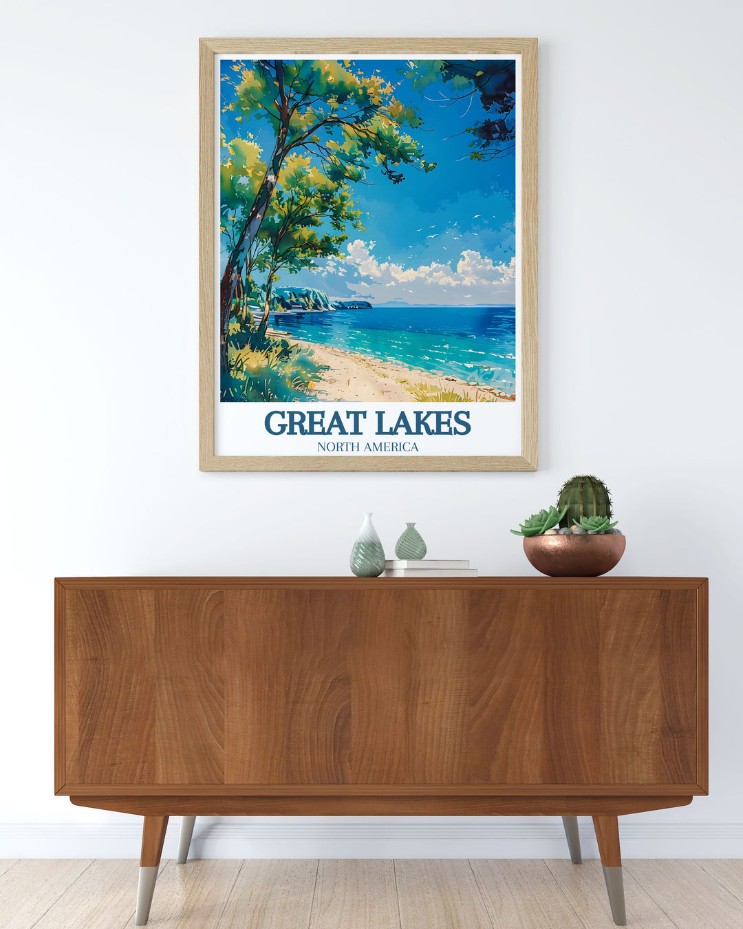 Capturing the tranquil beauty of Lake Erie, this travel poster highlights the serene environment and stunning sunsets, making it an ideal addition for nature lovers.