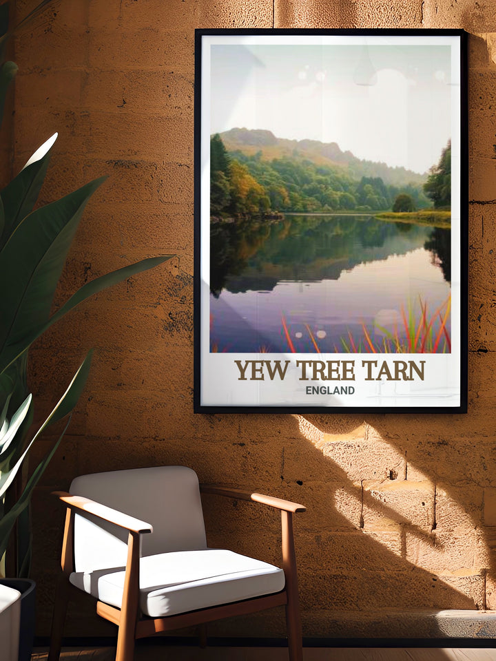 Yew Tree Tarn Lake District print showcasing the serene beauty of the tranquil waters and lush greenery. Perfect for nature lovers and travel enthusiasts, this print captures the essence of the Lake District.