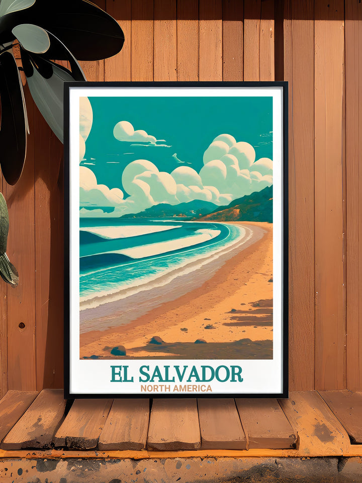 El Tunco Beach home decor featuring a modern art print that highlights the beauty and charm of El Salvadors beaches perfect for travelers and art enthusiasts who want to bring a piece of El Salvador into their living space