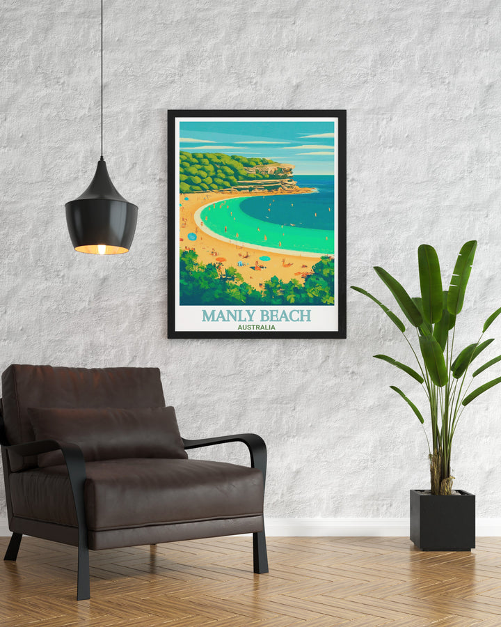 This Manly Beach Travel Print beautifully captures the natural beauty of Manly Beach and Shelly Beach, featuring fine line art and a modern black and white design. Perfect for coastal enthusiasts looking to bring the charm of Australias beaches into their home.