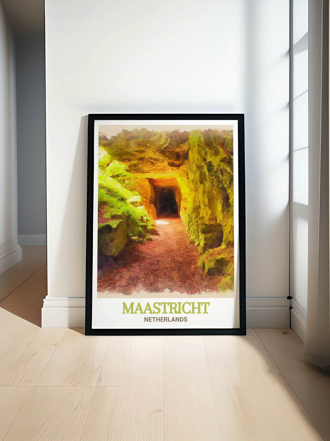 Maastricht Wall Art featuring the historic St. Pietersberg Caves in the Netherlands. This art print captures the mystery and beauty of the ancient caves, making it a unique addition to any home decor. Ideal for history enthusiasts and art lovers, this Netherlands Travel Art brings the enigmatic charm of Maastricht into your living space