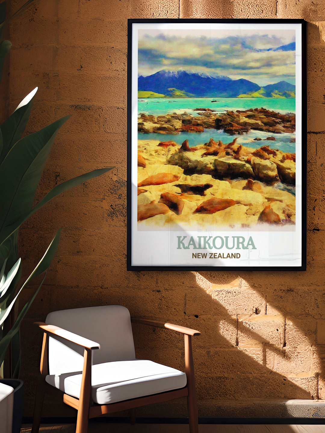 Rich textures and vibrant hues bring the Kaikoura Seal Colony to life, with the playful seals depicted in their natural environment. The artwork serves as a perfect piece for those who admire New Zealands wildlife and coastal landscapes.