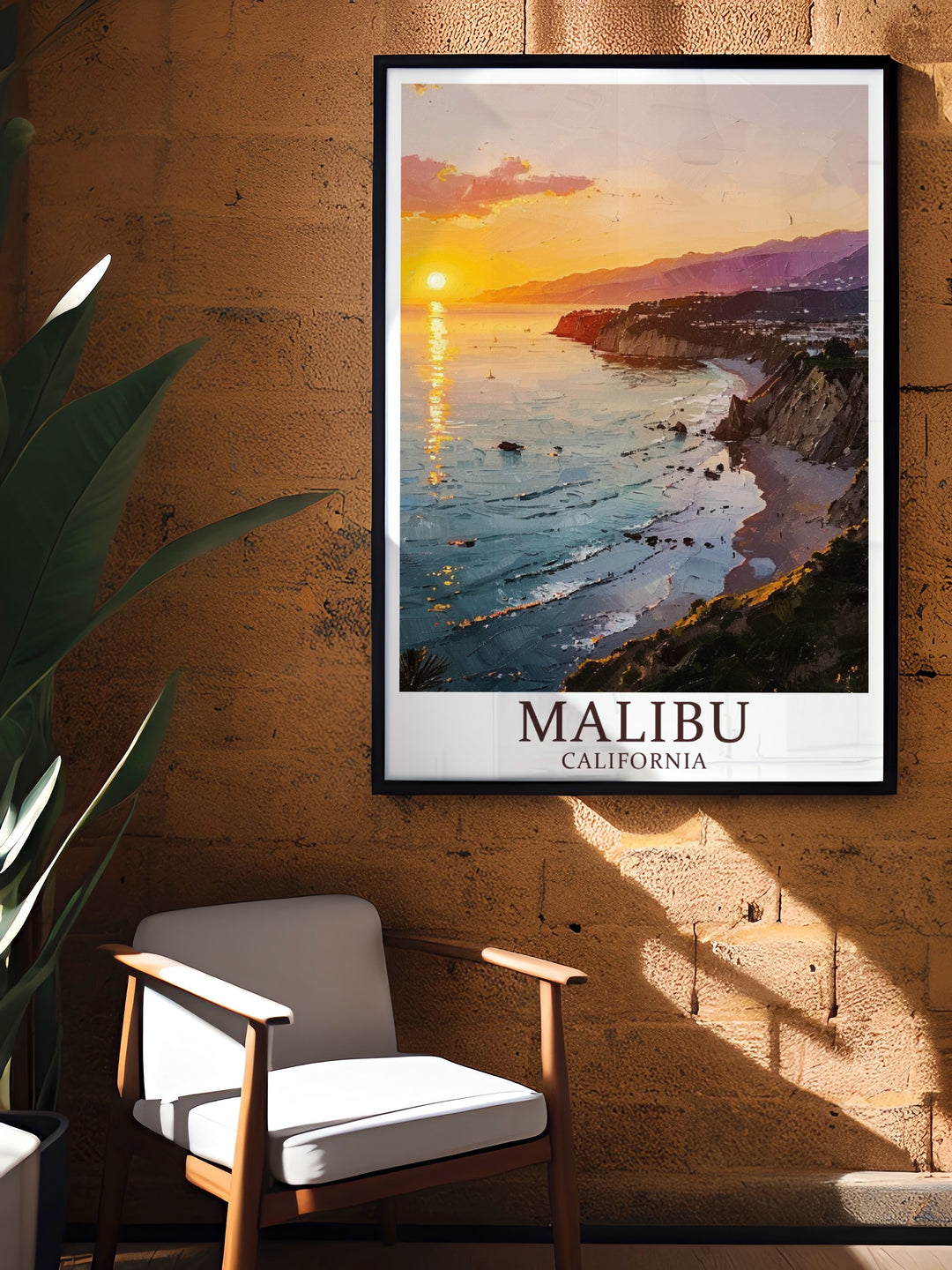 Malibu decor featuring a vintage travel poster and Zuma modern art is ideal for those seeking personalized gifts or wanting to enhance their home with coastal vibes this artwork celebrates both city and beach landscapes for a complete California experience