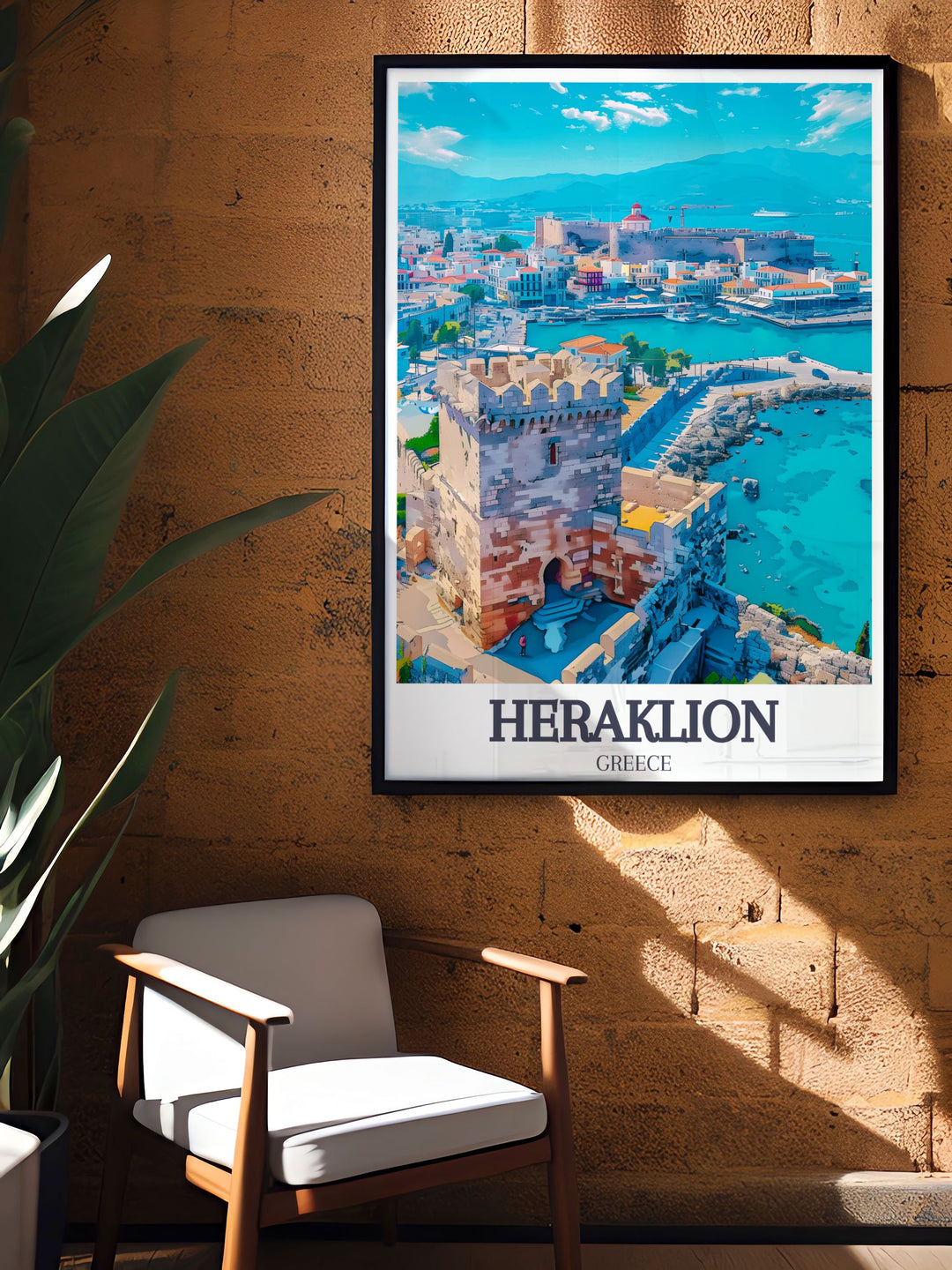 Custom print of the Old Harbor, Heraklion, Crete, Greece, offering a personalized touch to your home decor. This artwork highlights the harbors serene beauty and vibrant life, perfect for those who love Greek maritime history.