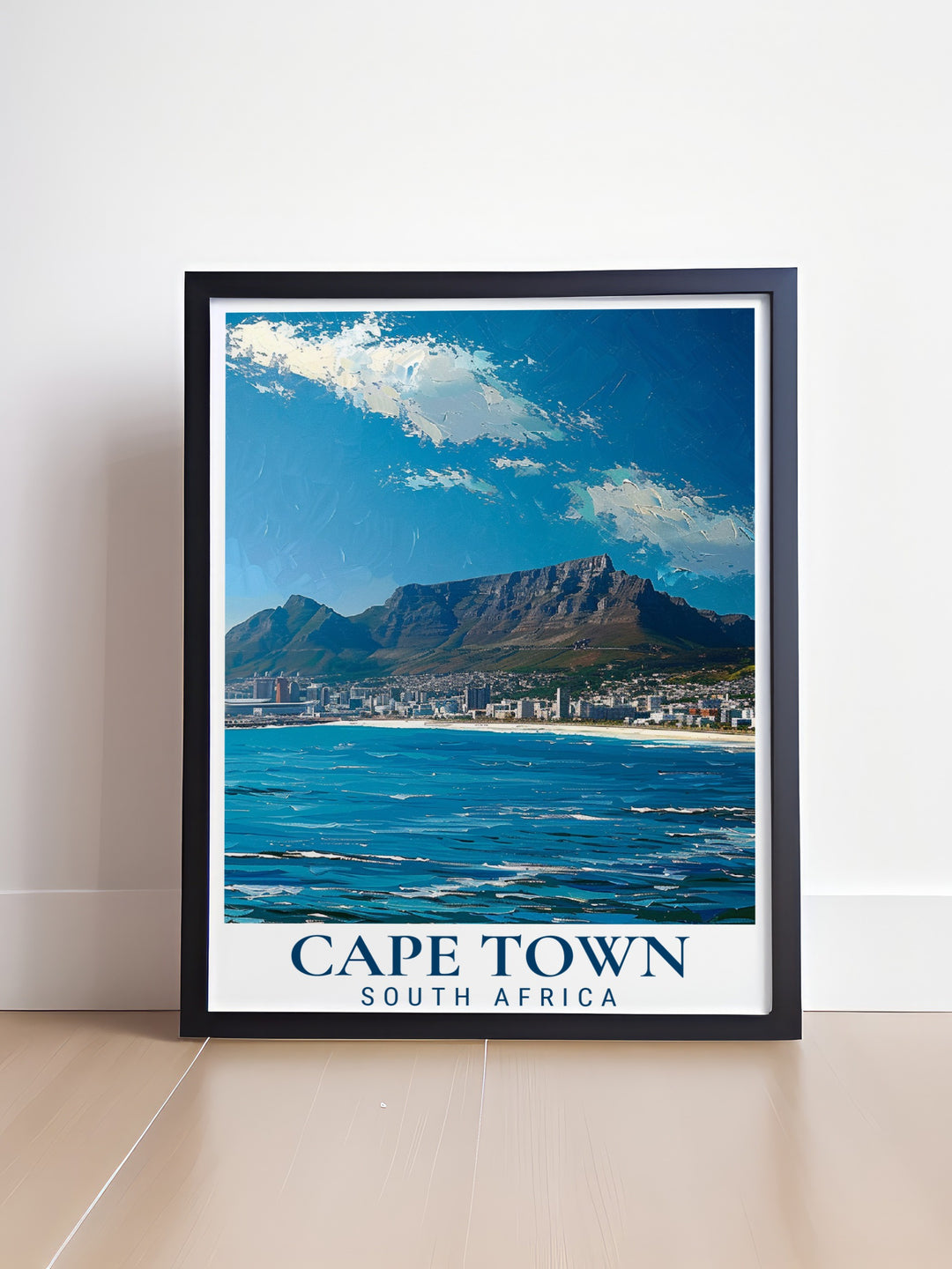 Elegant Table Mountain framed print showcasing the beauty of Cape Town and South Africa. This national park artwork brings the adventure of the outdoors into your home with its stunning colors and bold design.