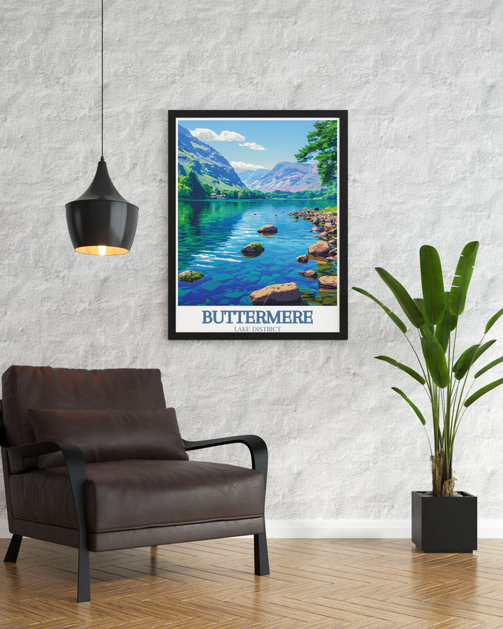 Featuring the expansive views and scenic trails of Haystacks, this travel poster captures the essence of the Lake Districts natural beauty, perfect for those who appreciate outdoor adventures.
