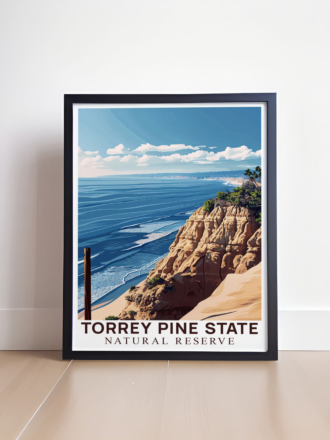 Torrey Pines map print and Rocky Shores offering a blend of modern art and beach elegance suitable for various decor styles and special occasions