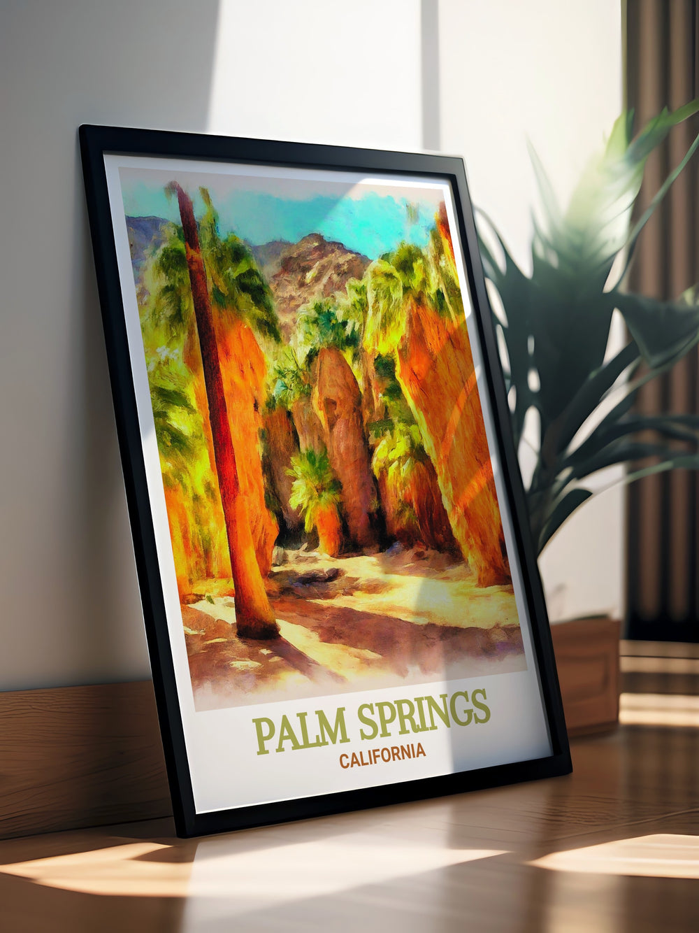 Palm Springs and Yellow Hotel travel art capturing the vibrant landmarks in exquisite detail. This print brings the beauty of Palm Springs architecture and natural landscapes into your home, making it a perfect gift for art and travel enthusiasts.