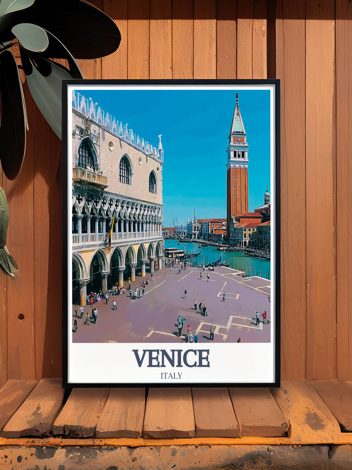 A vibrant and detailed Venice canvas art piece featuring St. Marks Square and the Grand Canal. This travel poster brings the magic of Venices canals and historic squares into your living room, perfect for art lovers and travelers.