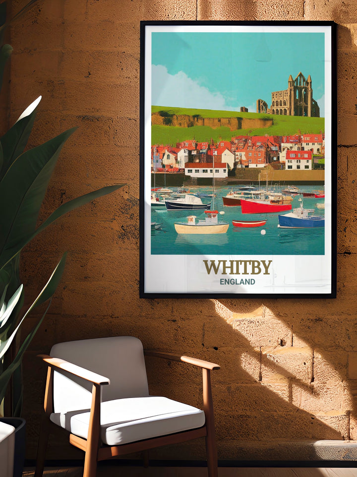 Saltburn cliff lift and pier framed print, showcasing the charm and nostalgia of a traditional British seaside town. This artwork is a perfect gift for lovers of coastal history and vintage travel prints.