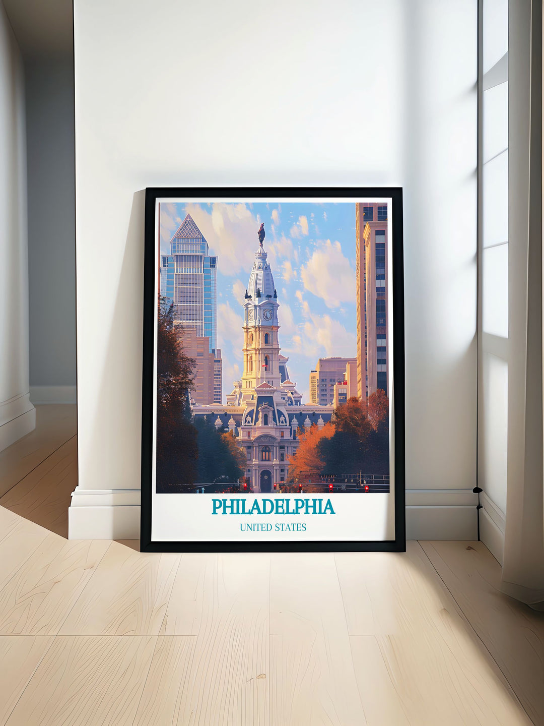 Highlight the intricate design and historical legacy of Philadelphia City Hall with this travel poster, perfect for adding a touch of elegance to your decor.
