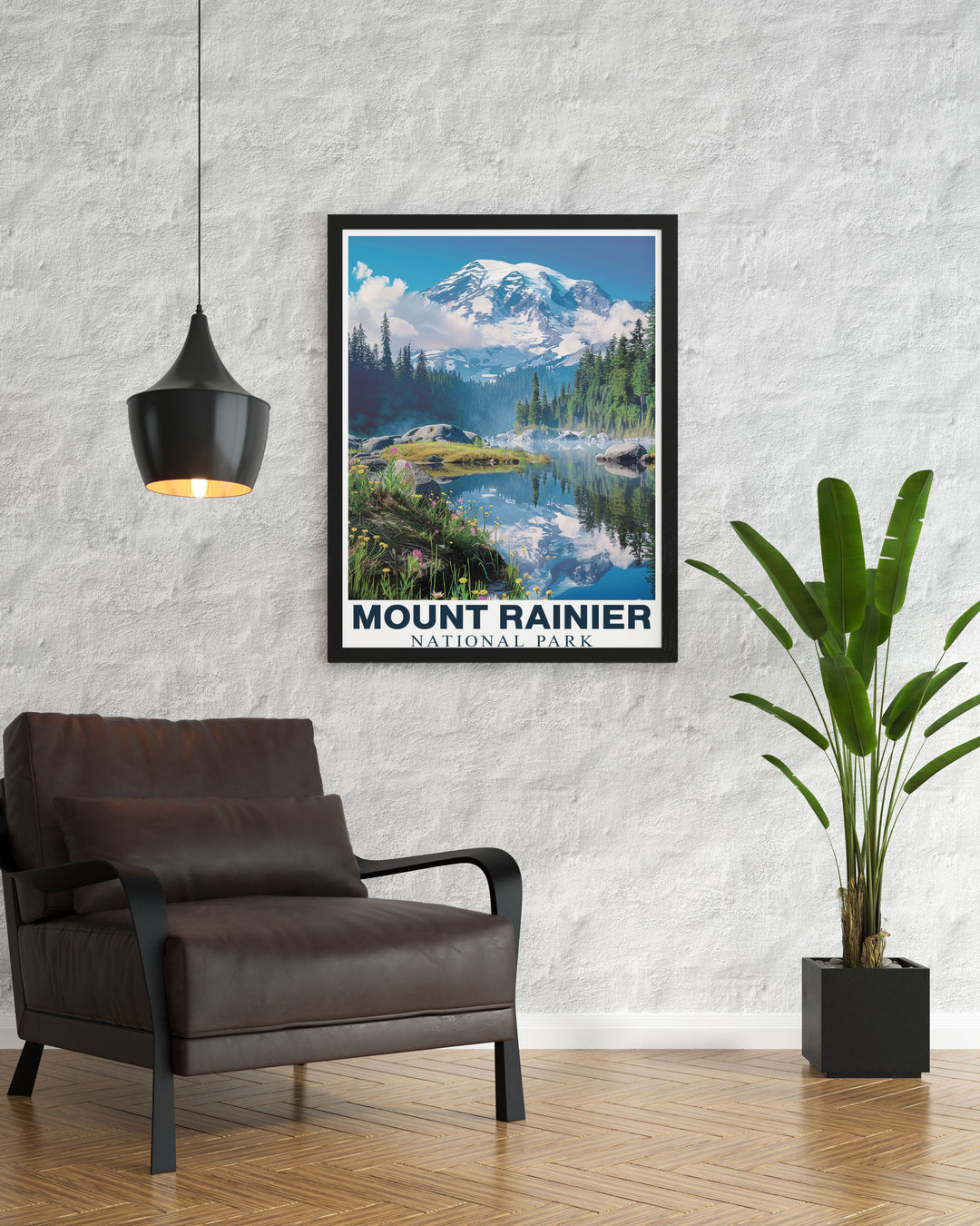 Retro travel poster of Mount Rainier part of our vintage travel prints collection showcasing the beauty of the Cascade Range and the iconic peak perfect for bucket list prints and thoughtful gifts