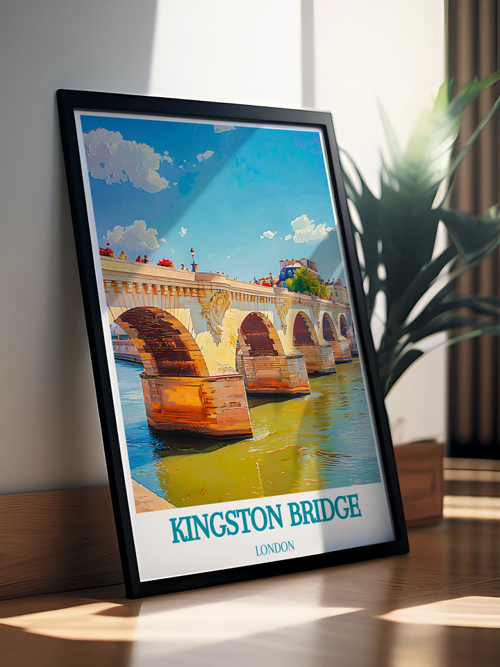 Showcasing the historical significance and serene environment of Kingston Bridge, this art print is perfect for those who appreciate Londons heritage.
