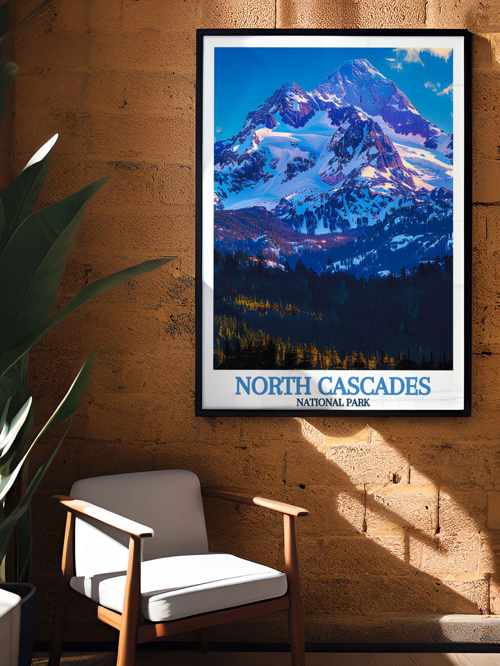 Living room decor featuring Mount Shuksan bringing the iconic landscape of North Cascades National Park into your home for an elegant and inspiring atmosphere