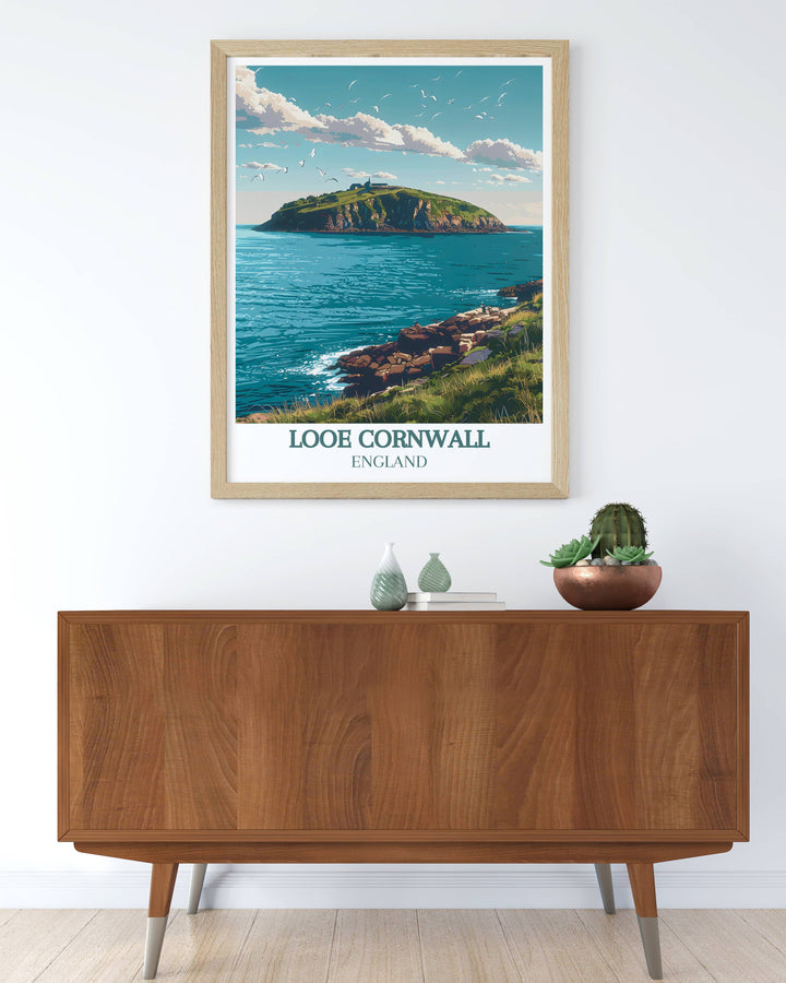 Looe Island Stunning Prints capturing the beauty of Looe Island in a classic vintage design suitable for stylish wall decoration.