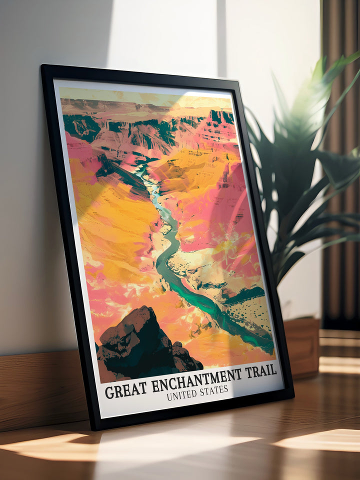 Grand Canyon scenic prints. Capturing the majestic beauty of the Grand Canyon, these scenic prints showcase the iconic landscapes along the Grand Enchantment Trail. Ideal for adding a touch of natural splendor to your home decor.