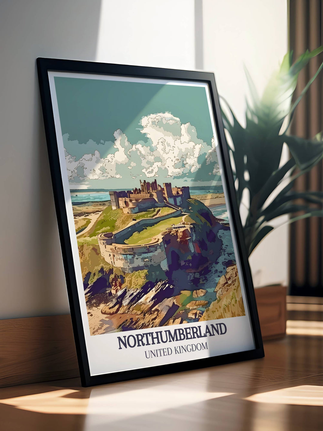 Elegant Bamburgh Castle Poster featuring a seaside backdrop and architectural magnificence a perfect addition to your wall decor blending vintage charm with contemporary artistry