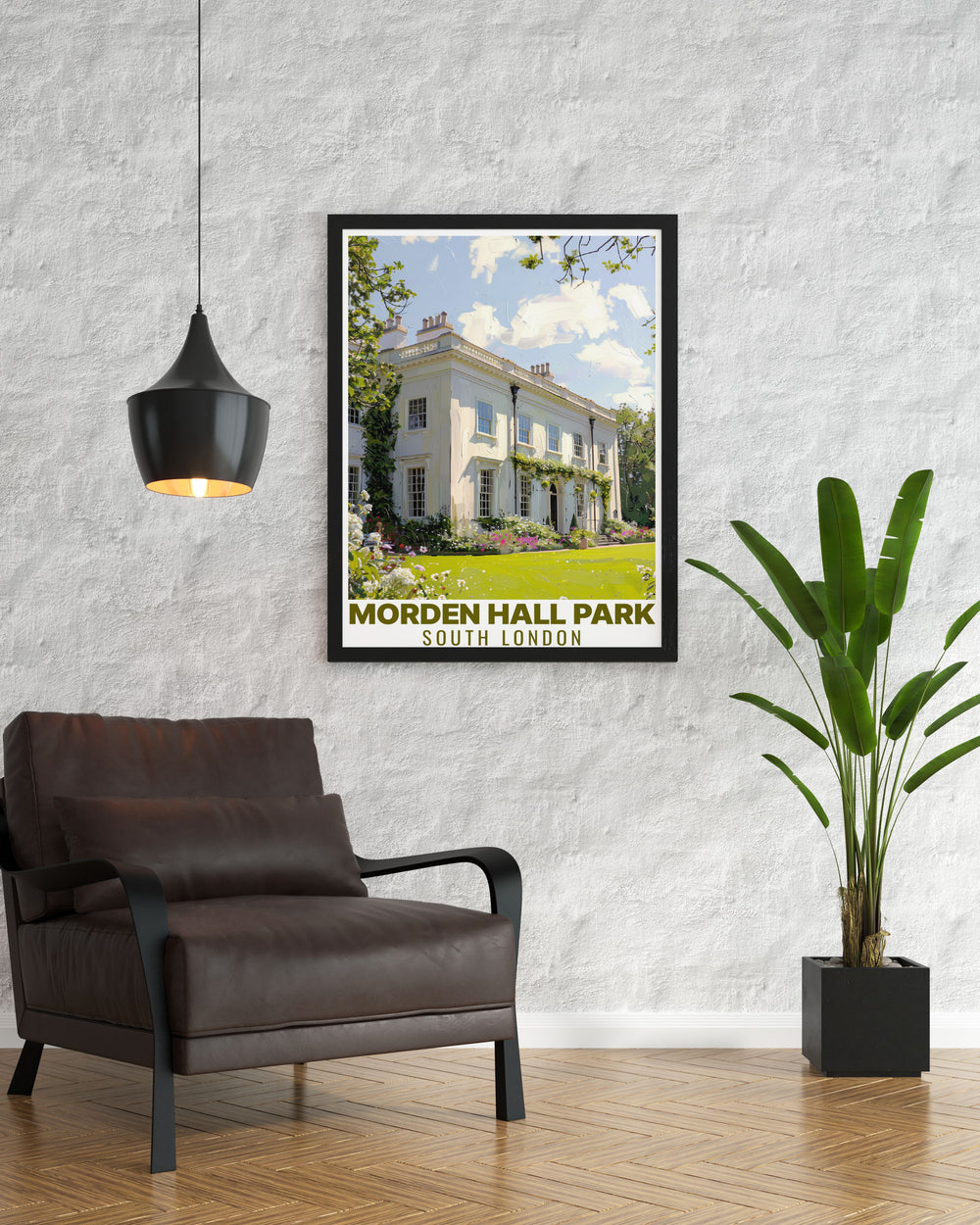 Elegant framed print of Morden Hall Park offers a vintage travel print feel bringing a touch of South London charm into your home perfect for anyone who appreciates the historic and natural beauty of London parks