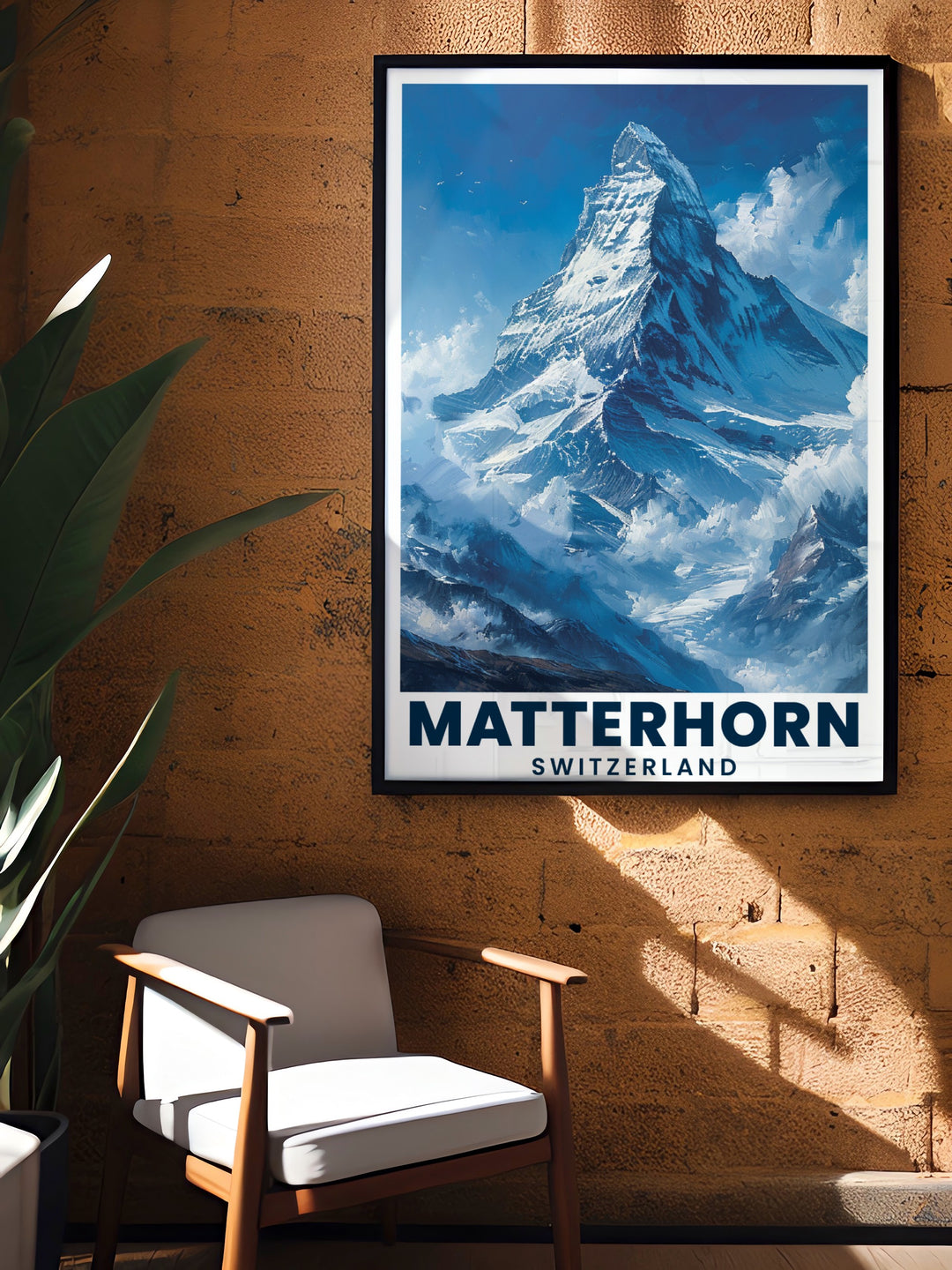 Mountain Modern Print of the Matterhorn featuring a vintage ski resort scene ideal for adding a sophisticated touch to your living space