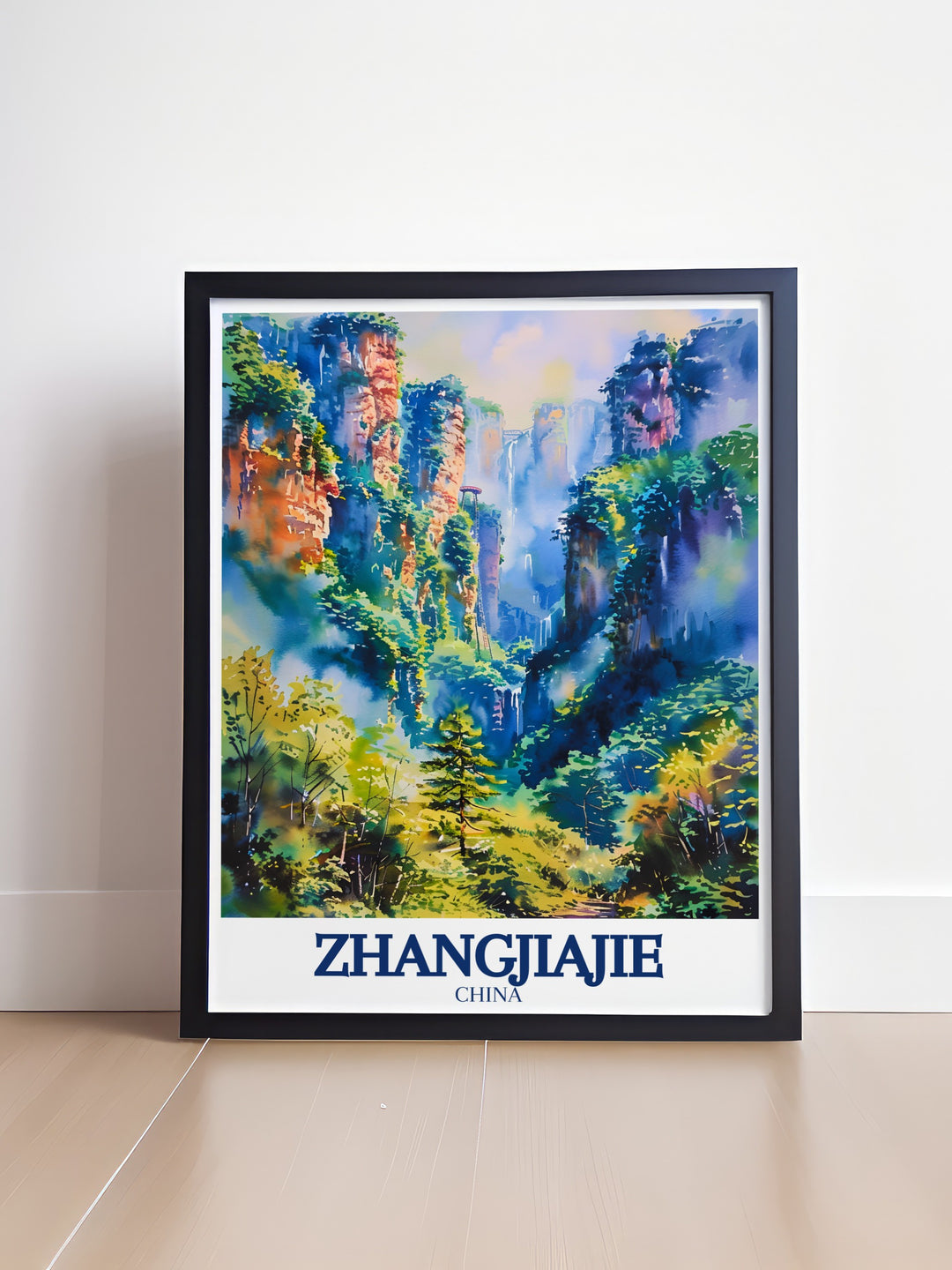 A vibrant poster print of Zhangjiajie Grand Canyon, featuring its towering rock formations and lush greenery. This artwork captures the essence of one of Chinas most stunning landscapes, bringing the breathtaking beauty of Zhangjiajie into your home or office. Perfect for nature lovers and travelers looking to add a touch of adventure to their decor.