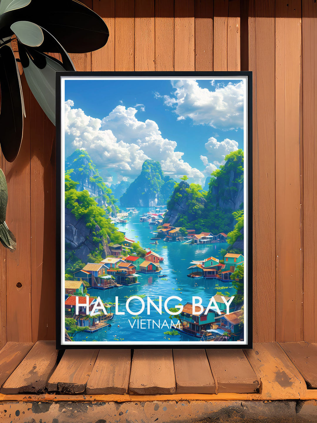 Featuring the iconic seascape of Ha Long Bay, this travel poster captures the essence of its tranquil waters and vibrant fishing villages, perfect for creating a serene atmosphere in any room.