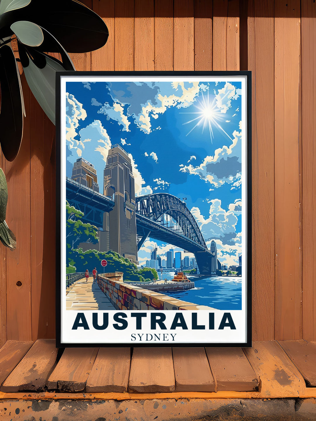 The iconic Sydney Harbor Bridge, with its steel arches and panoramic views, is captured in this detailed illustration, offering a glimpse into Sydneys vibrant urban landscape.