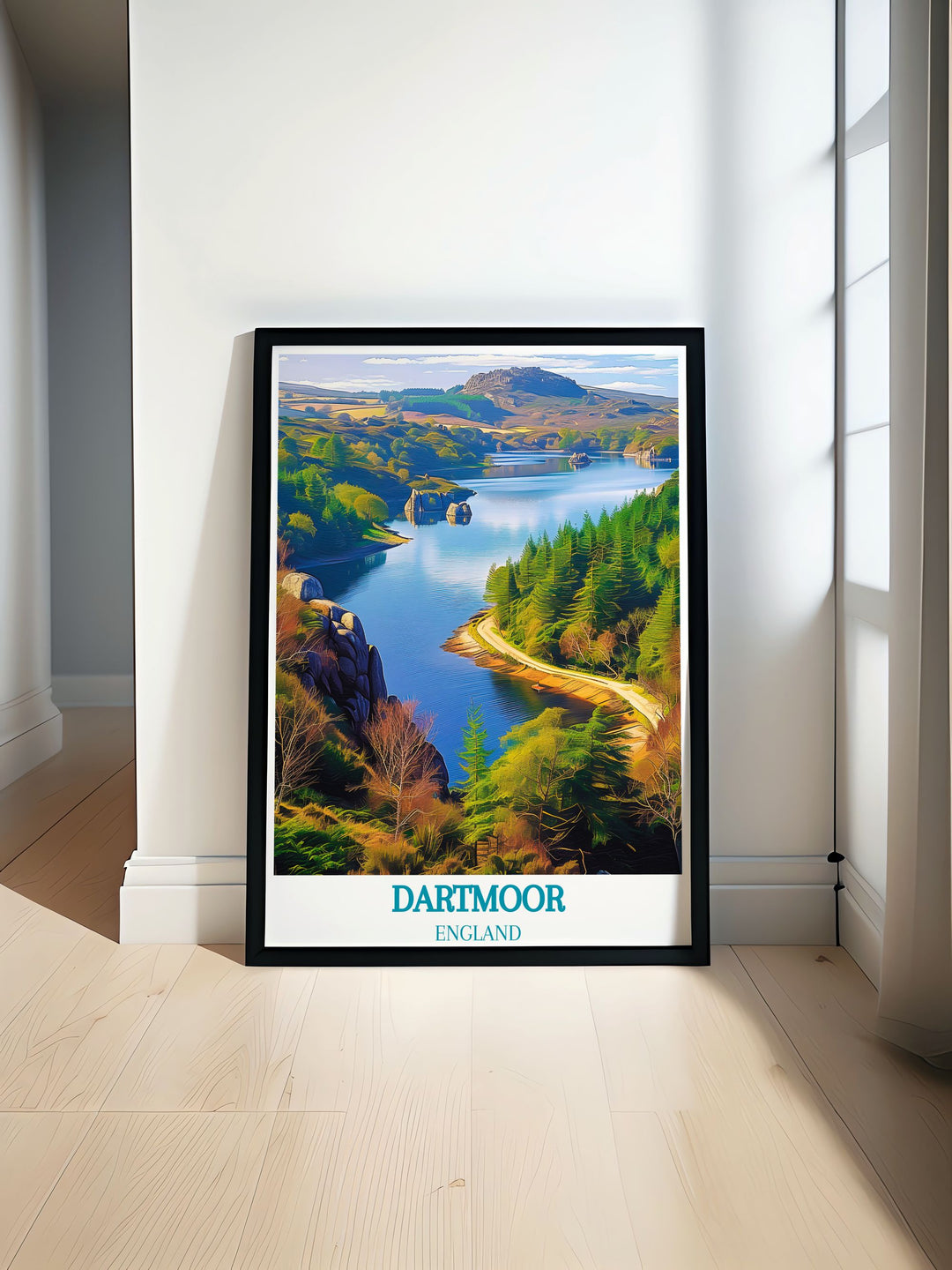 Framed art depicting the majestic scenery of Dartmoor National Park, capturing the wild beauty and historical significance of this iconic landscape.