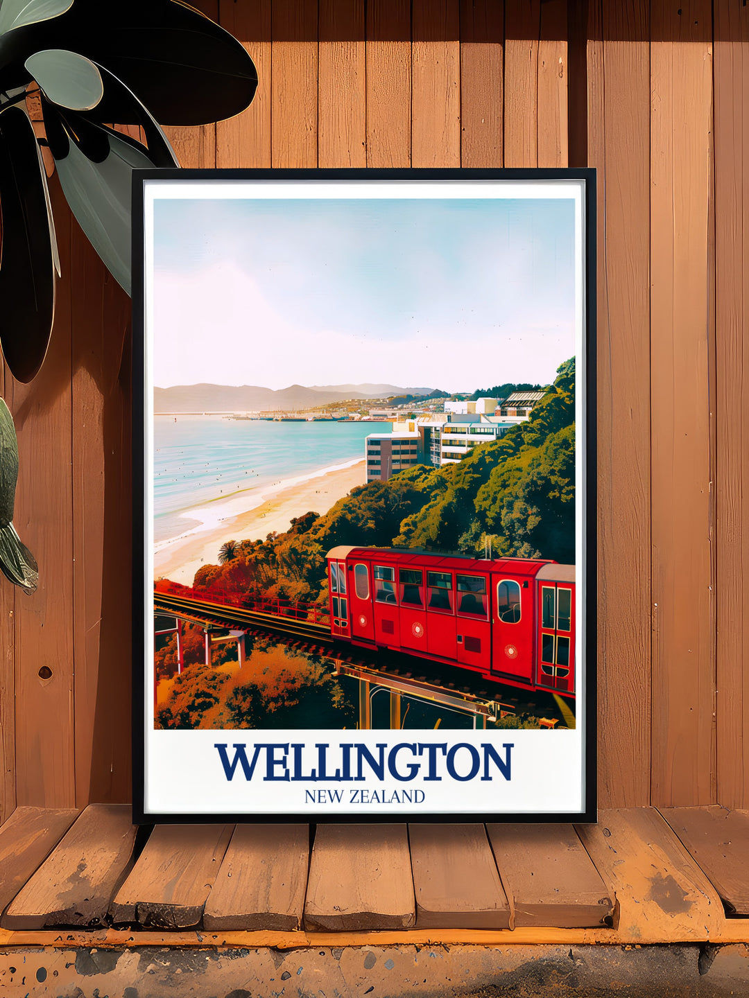 Wellington poster print captures the iconic Wellington Cable Car and the stunning views it offers over the city. This New Zealand travel print is perfect for anyone who loves urban landscapes and New Zealand culture, bringing a piece of the capital into your home décor.