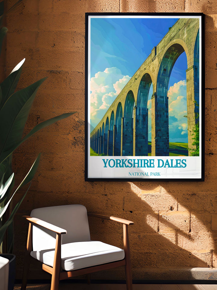 Decorate your home with this elegant Yorkshire Dales print featuring Ribblehead Viaduct and the Flying Scotsman offering a picturesque view of one of Englands most scenic regions perfect for enhancing your living room decor with National Park art.