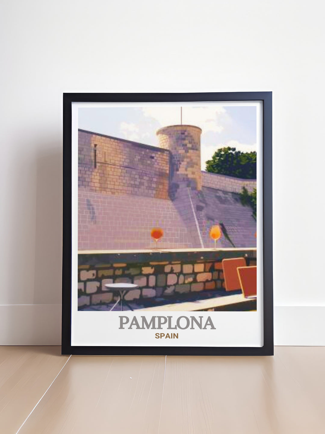 The historic City Walls and Fortifications of Pamplona Spain are captured in this exquisite Pamplona Poster Print making it a perfect addition to your Spain wall art collection. This artwork adds a touch of history and elegance to any room.