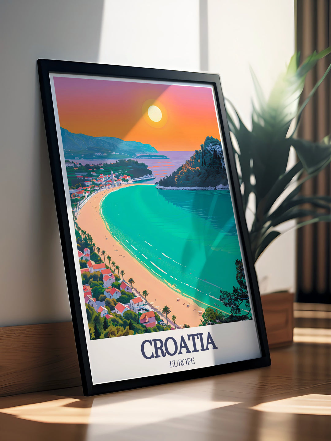 This Zlatni Rat Beach Hvar Island artwork adds a serene coastal vibe to your space featuring the crystal clear waters and distinctive shape of the beach making it an ideal focal point for any room in your home or office