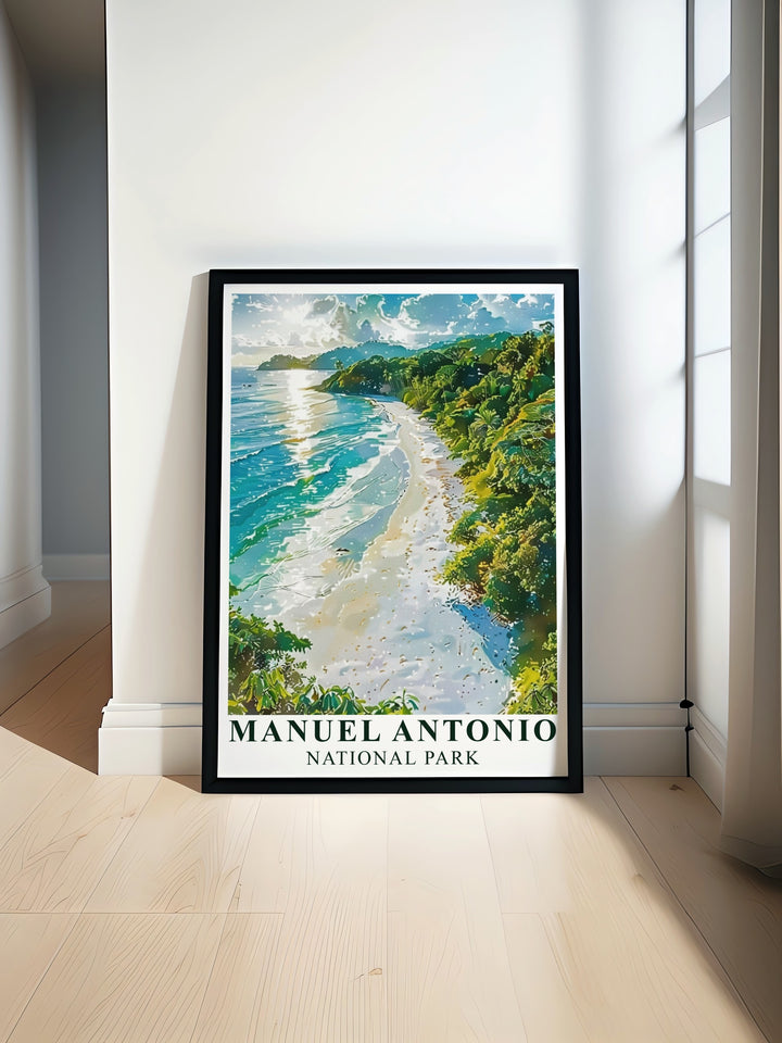 Manuel Antonio National Park Poster Print featuring lush green landscapes and Cathedral Point perfect for adding Costa Rica Wall Art to your home decor ideal for travel enthusiasts seeking vibrant Costa Rica Art and stunning Living Room Decor