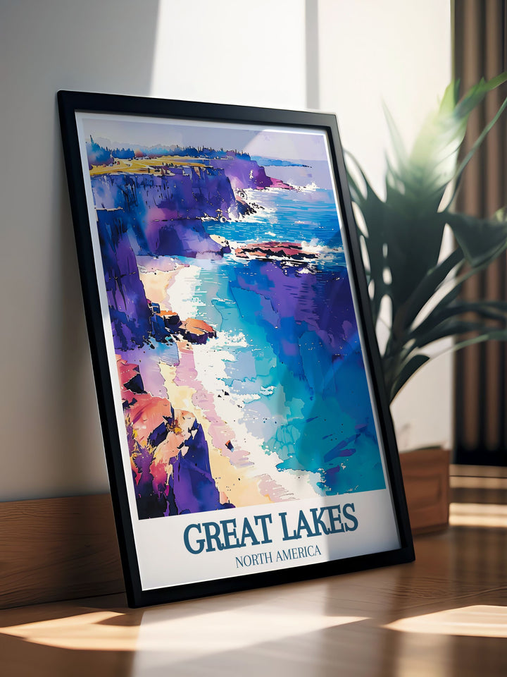 This Great Lakes Poster Print offers a beautifully detailed map of Lake Erie and Kelleys Island, making it a perfect addition to any home. The art print captures the natural beauty of the lake, making it ideal for nature lovers and travelers alike.