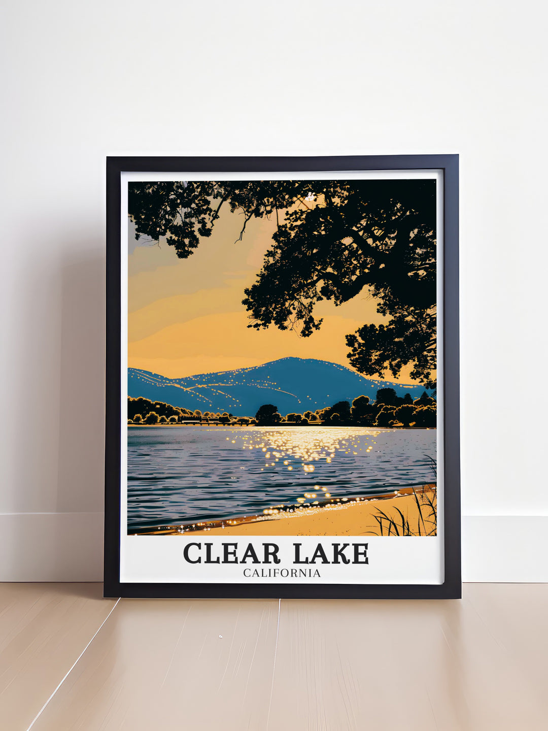 This travel print of Clear Lake, with its iconic Mount Konocti in the background, showcases the striking contrast between the lakes calm waters and the volcanic peak. A wonderful way to celebrate Californias natural wonders.