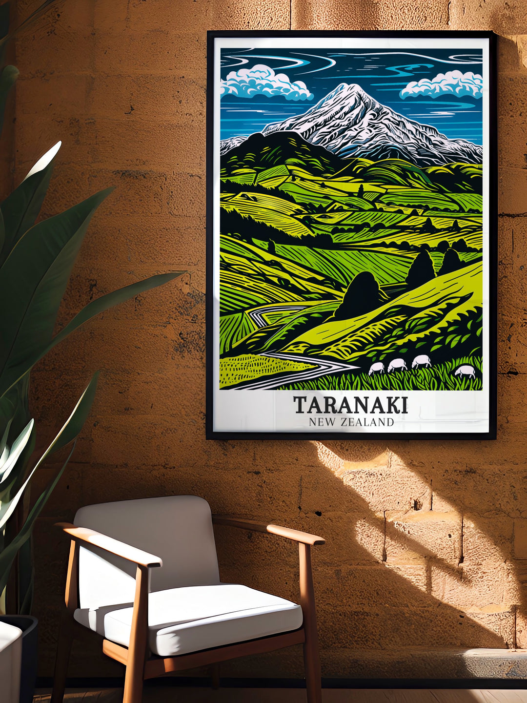 Vibrant Mount Taranaki artwork featuring the dramatic Egmont National Park landscapes offering a stylish addition to your home decor or as a thoughtful New Zealand gift