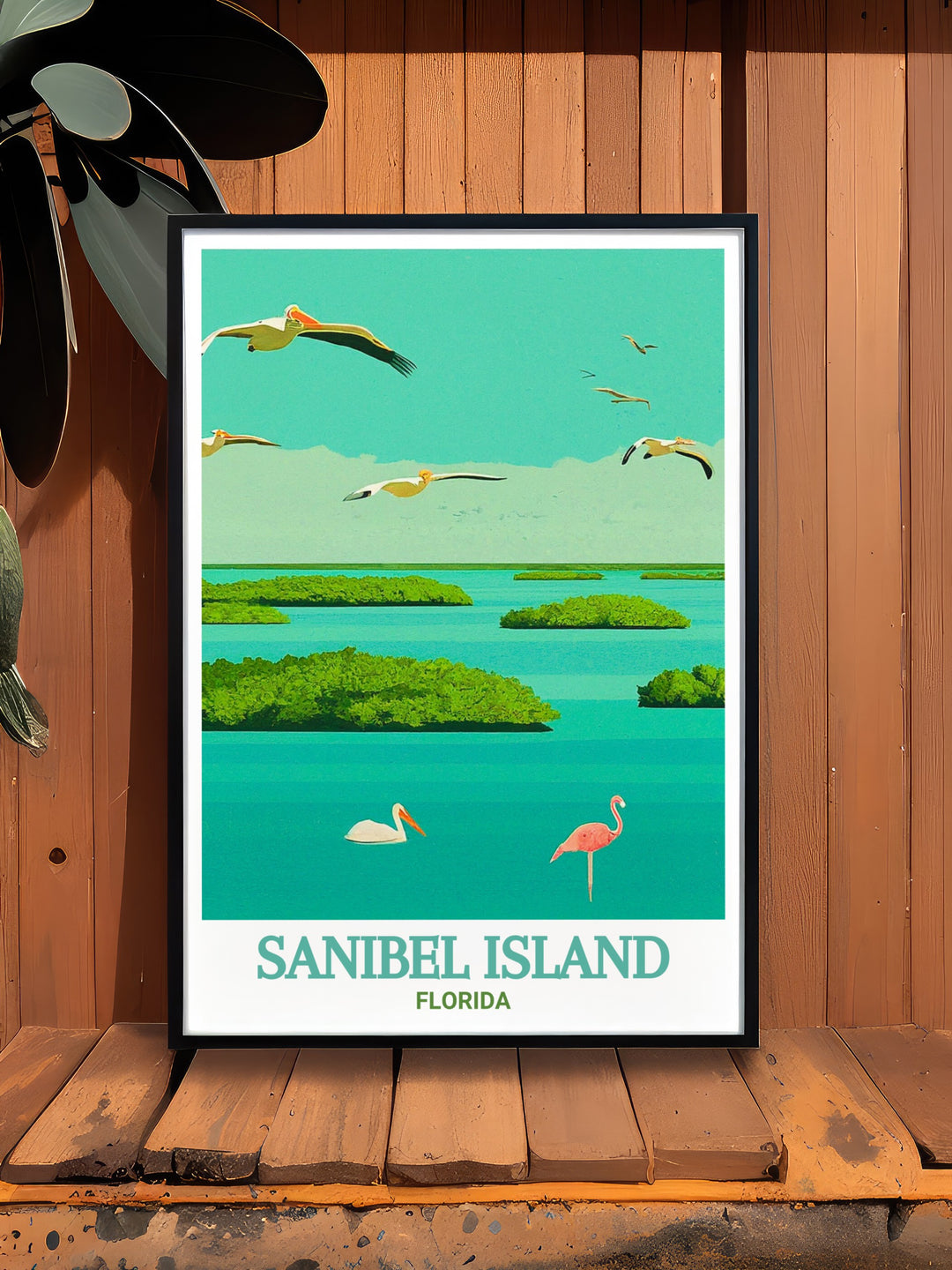 Vintage style poster of J.N. Ding Darling National Wildlife Refuge on Sanibel Island, Florida, featuring a nostalgic design that highlights the refuges scenic landscapes and rich wildlife. This artwork combines classic aesthetics with the natural beauty of Floridas coastal environment, making it an ideal piece for those who appreciate both vintage art and the splendor of nature.