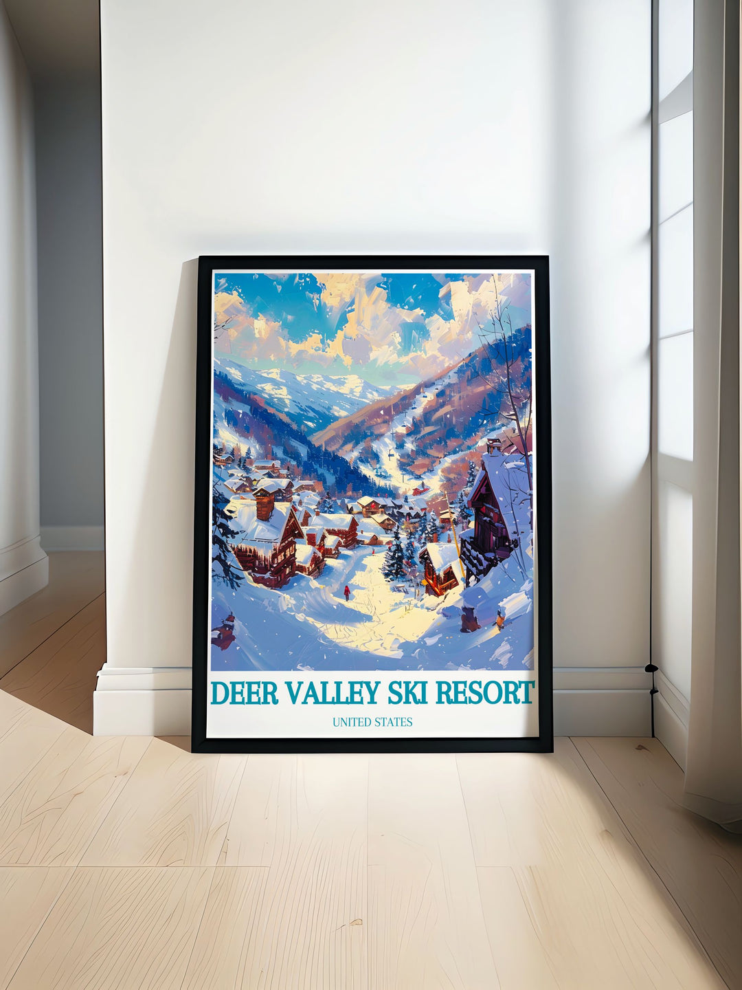 Silver Lake Village Art Print featuring a beautiful depiction of winter landscapes and downhill skiing perfect for enhancing home decor and as a thoughtful gift.