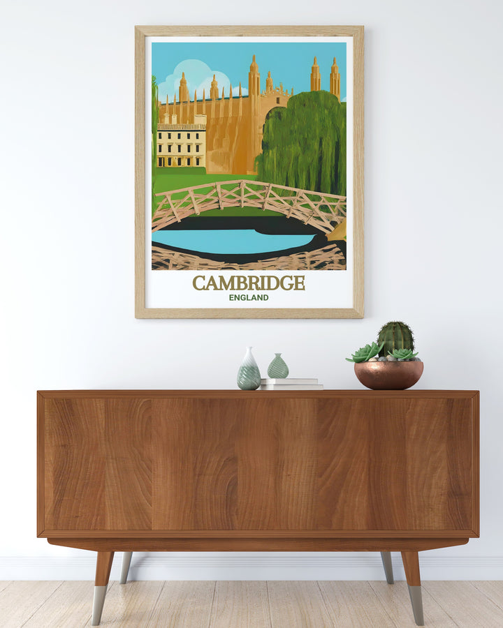 Mathematical Bridge modern prints capturing the unique design and precise engineering of this Cambridge landmark perfect for modern art enthusiasts and elegant home decor