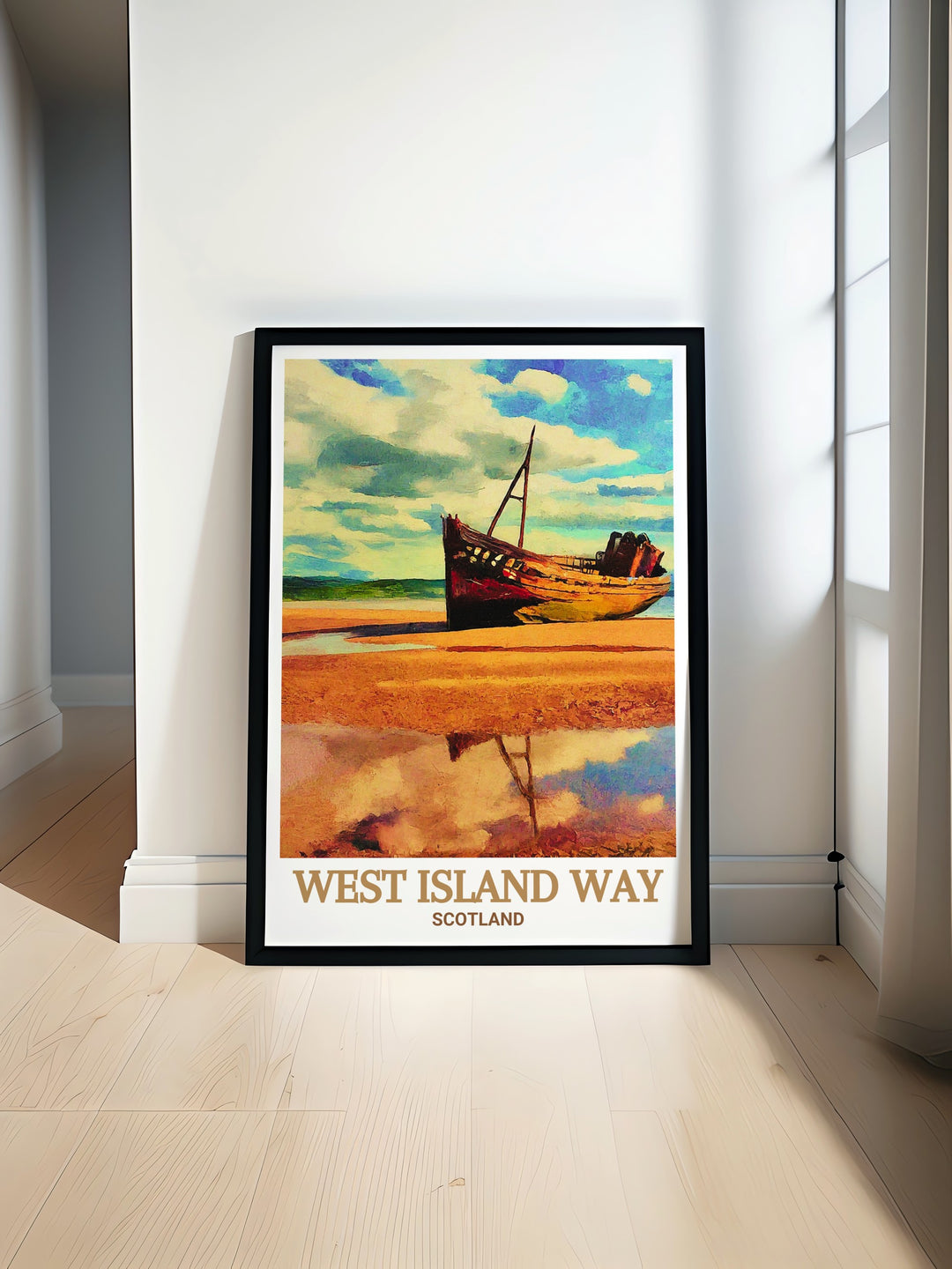 Ettrick Bay Print featuring breathtaking Scottish landscapes capturing serene beauty of Cowal Peninsula and Isle of Bute with modern art elegance for stunning home decor