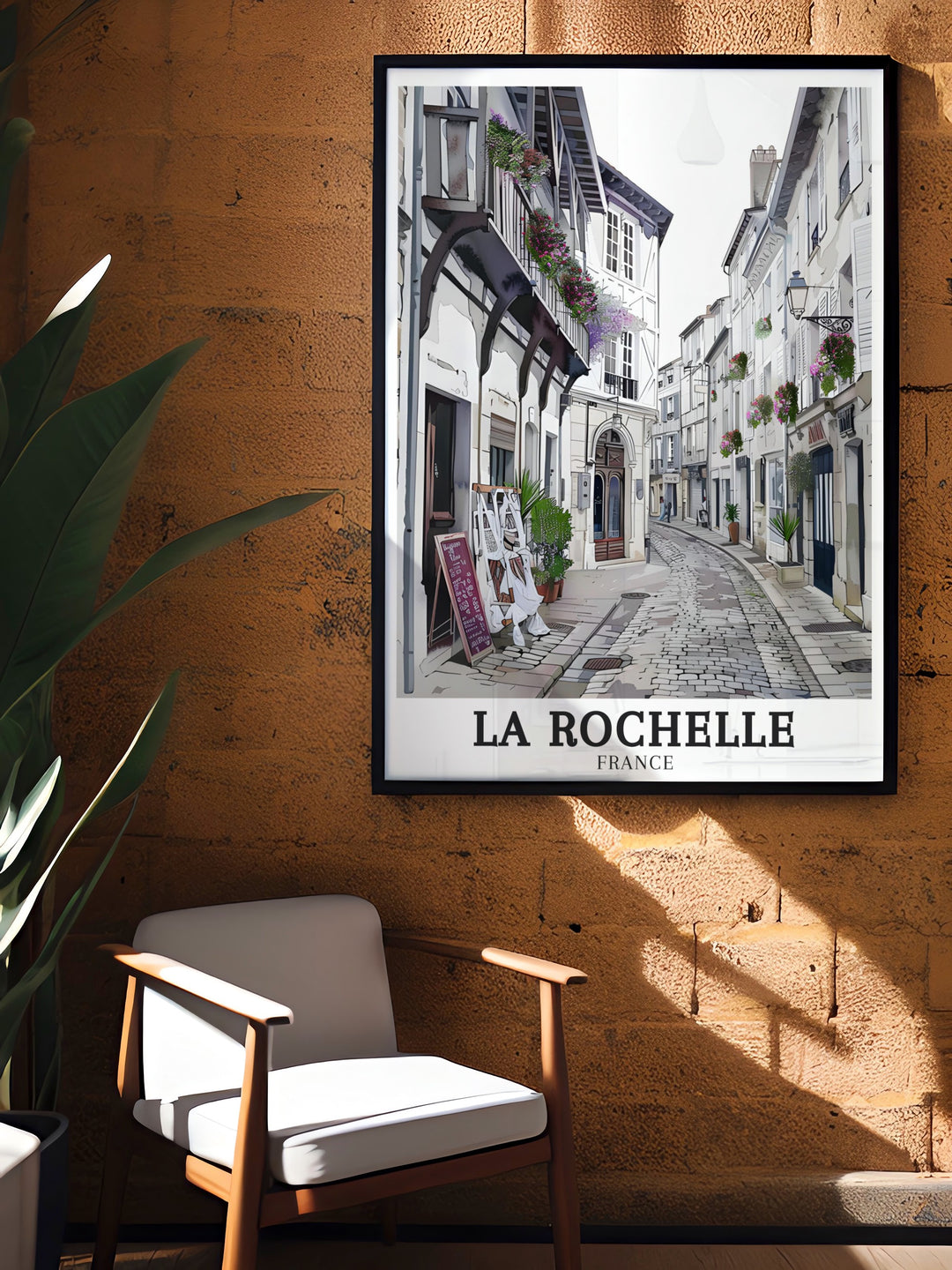 Elegant France wall art depicting the cobbled streets of La Rochelles Old Town and the dynamic Centre Ville. The detailed artwork offers a glimpse into the citys rich cultural heritage and vibrant contemporary life, ideal for those who appreciate French charm