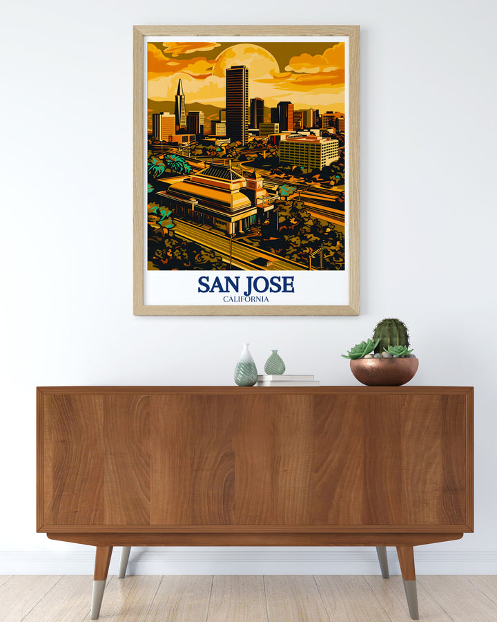 Experience the heart of Californias innovation and scenic beauty with this travel poster. Highlighting San Jose, Silicon Valley, and the San Francisco Bay Area, this art piece captures the dynamic spirit of Northern California.